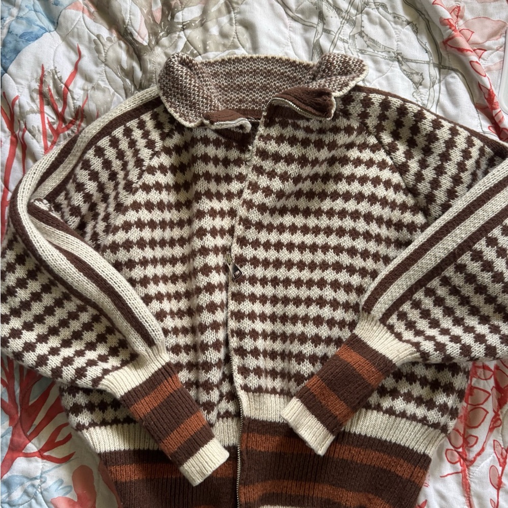 Brown and Cream Men's Sweater